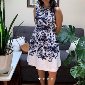 Floral Sleeveless Dress - Blue and White